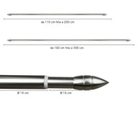 Bastone Per Tenda In Alluminio Estensibile 2 Misure 110/200 Cm 160/300 Cm Vari Terminali Lucidi e Satinati Supporti E Anelli Inclusi Bastoni Per Tende Staffa Tendaggi