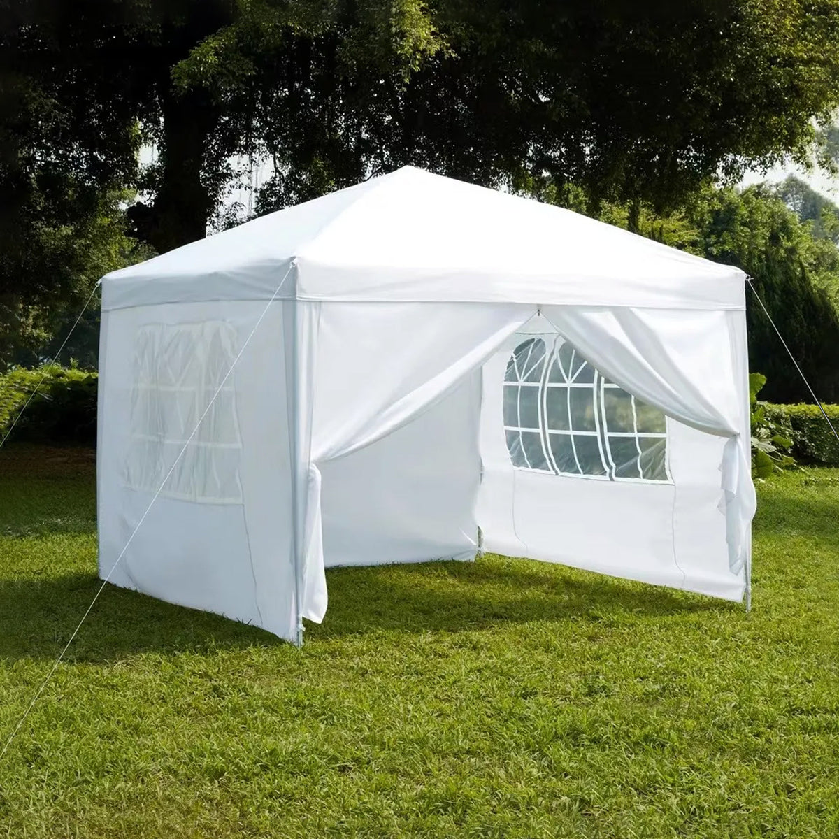 Gazebo 3 x 3 M Impermeabile Uv Resistente Con Pareti Laterali 2 Porte Con Cerniera E Finestre Pieghevole Struttura Acciaio