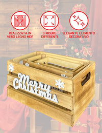 Set 3 Cassette In Legno Impilabili Fantasia Natale Merry Christmas Cassettina Multifunzione Rettangolari Porta Oggetti Porta Regali Decorazioni Natalizie Confezioni Regalo