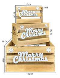 Set 3 Cassette In Legno Impilabili Fantasia Natale Merry Christmas Cassettina Multifunzione Rettangolari Porta Oggetti Porta Regali Decorazioni Natalizie Confezioni Regalo