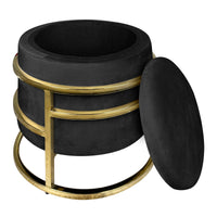 Pouf Contenitore Poggiapiedi Velluto Con Struttura Circolare Cromata Oro Elegante rotondo