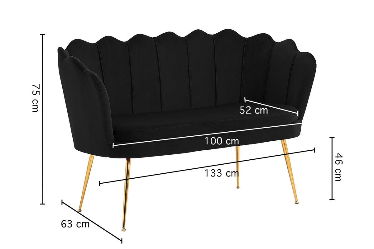 Divano Due 2 Posti In Velluto Forma Conchiglia Gambe In Metallo 133x63x75 Cm Camera Soggiorno Ufficio