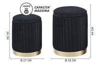 Set Di 2 Pouf Contenitori Velluto Design Moderno Poggiapiedi Sgabello A Coste Tondo Seduta Imbottita Fascia In Metallo Contenitore Capiente Storage Box Toeletta Trucco Poltroncina Bimbi Da Camera