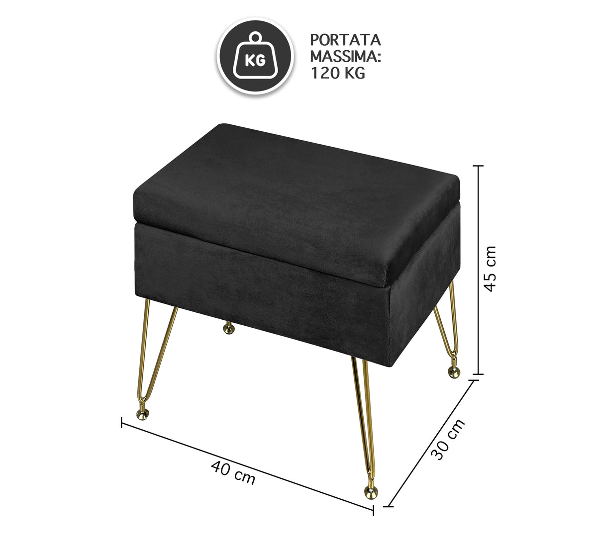 Pouf Panca Imbottita Divanetto In Velluto Contenitore PortaOggetti Con Gambe In Metallo Dorato Cassapanca Scarpiera Legno Massello