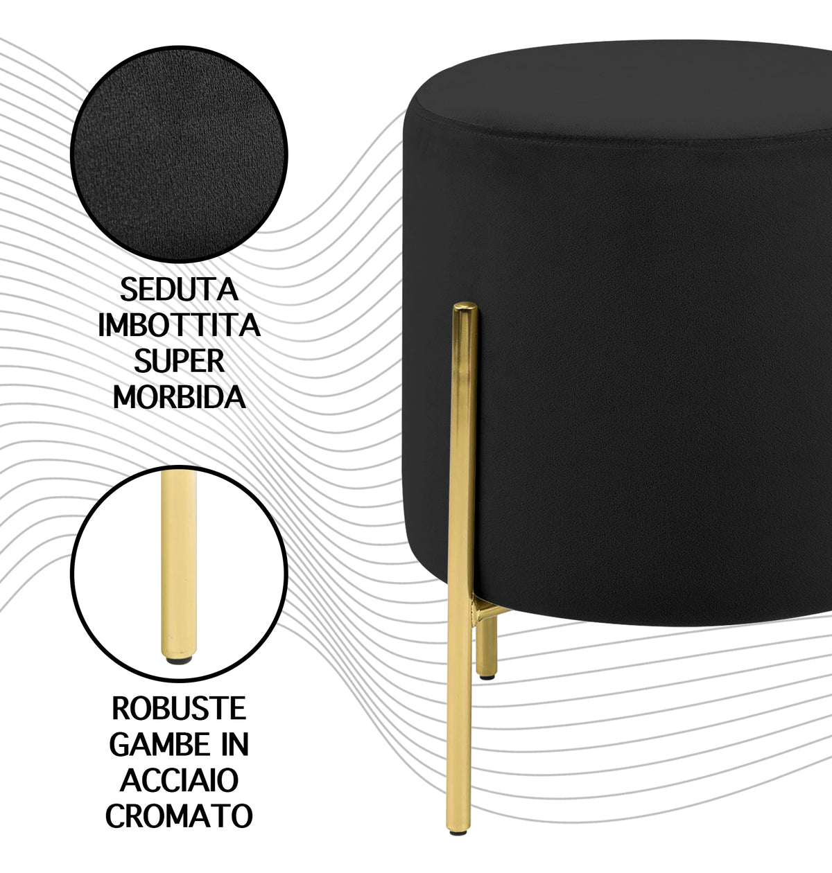 Pouf Poggiapiedi In Velluto Con Gambe Dorate Elegante Imbottito Sgabello Per Toeletta Mobile Trucco Ottomano Ingresso Tavolino Camera Da Letto Soggiorno Salotto Rotondo