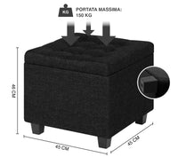 Pouf Poggiapiedi Cubico XXL Con Contenitore Integrato Cubo Imbottito Lino 45Cm Piedini legno Panca Moderna Cassapanca