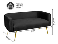 Divano Due Posti In Velluto Gambe In Acciaio Color Oro Divanetto 2 Persone 126x49x57 Cm Design Moderno Soggiorno Panca Pie Di Letto