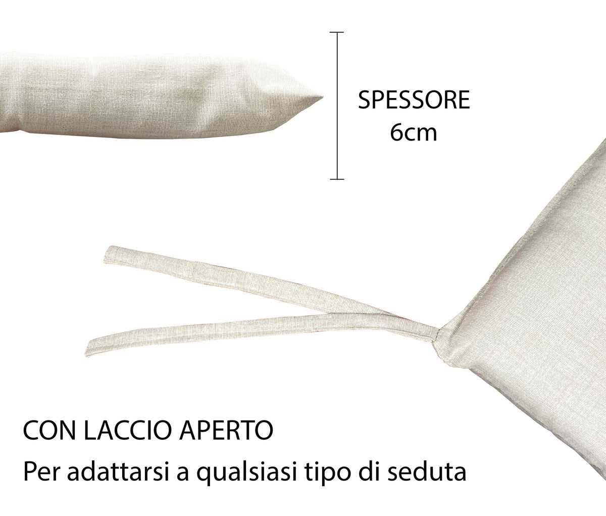 Cuscino arredo sedia Set 6 Cuscini Con Lacci, 4 Punti,Prodotto Italiano 40 x 40 in Spessore 6 Cm Lavorati a Mano mattonella 100% cotone