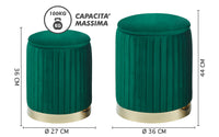 Set Di 2 Pouf Contenitori Velluto Design Moderno Poggiapiedi Sgabello A Coste Tondo Seduta Imbottita Fascia In Metallo Contenitore Capiente Storage Box Toeletta Trucco Poltroncina Bimbi Da Camera