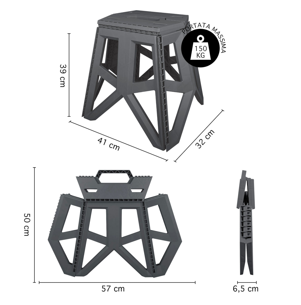 Thor Sgabello Pieghevole Multiuso Portata 150 Kg Salvaspazio Ultraresistente Cucina Bagno Giardino Sedia Campeggio Adulti Bambini Con Maniglia Trasportabile