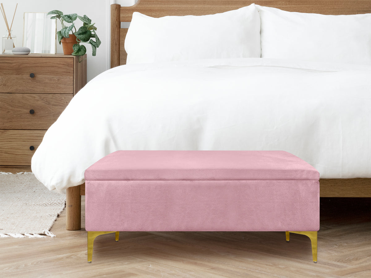 Pouf Panca Imbottita Divanetto In Velluto Contenitore PortaOggetti Panca Sgabello A Pie Di Letto Con Gambe In Metallo Dorato Legno Massello