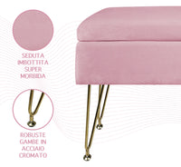 Pouf Panca Imbottita Divanetto In Velluto Contenitore PortaOggetti Con Gambe In Metallo Dorato Cassapanca Scarpiera Legno Massello