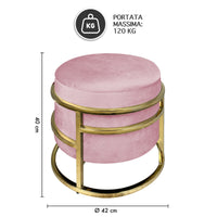 Pouf Contenitore Poggiapiedi Velluto Con Struttura Circolare Cromata Oro Elegante rotondo