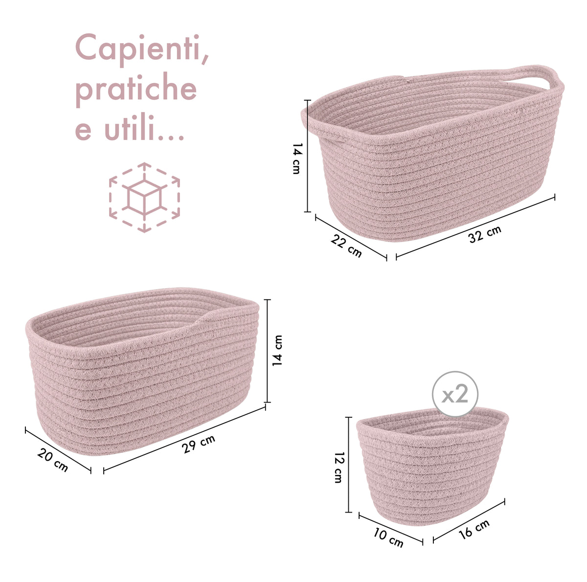 Set 4 Cestini Grandi In Corda Di Cotone Portaoggetti Moderni Tinta Unita Design Elegante Contenitori Impilabili Organizzazione Cestino Bagno Porta Lavette Accessori Stoccaggio