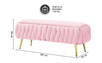 Panca Imbottita Divanetto In Velluto Contenitore Pouf Grande XXL Intrecciato Con Gambe In Metallo Dorato Cassapanca Ingresso Legno Massello Panchina