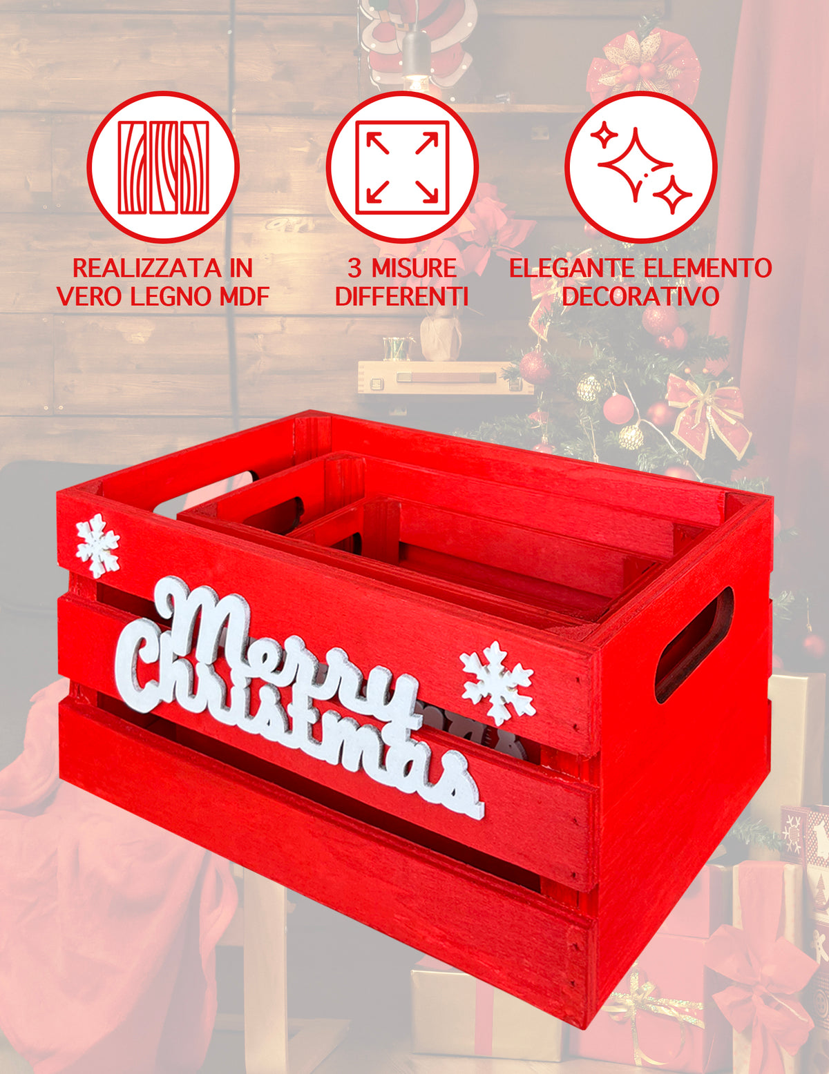 Set 3 Cassette In Legno Impilabili Fantasia Natale Merry Christmas Cassettina Multifunzione Rettangolari Porta Oggetti Porta Regali Decorazioni Natalizie Confezioni Regalo