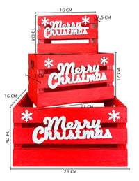 Set 3 Cassette In Legno Impilabili Fantasia Natale Merry Christmas Cassettina Multifunzione Rettangolari Porta Oggetti Porta Regali Decorazioni Natalizie Confezioni Regalo