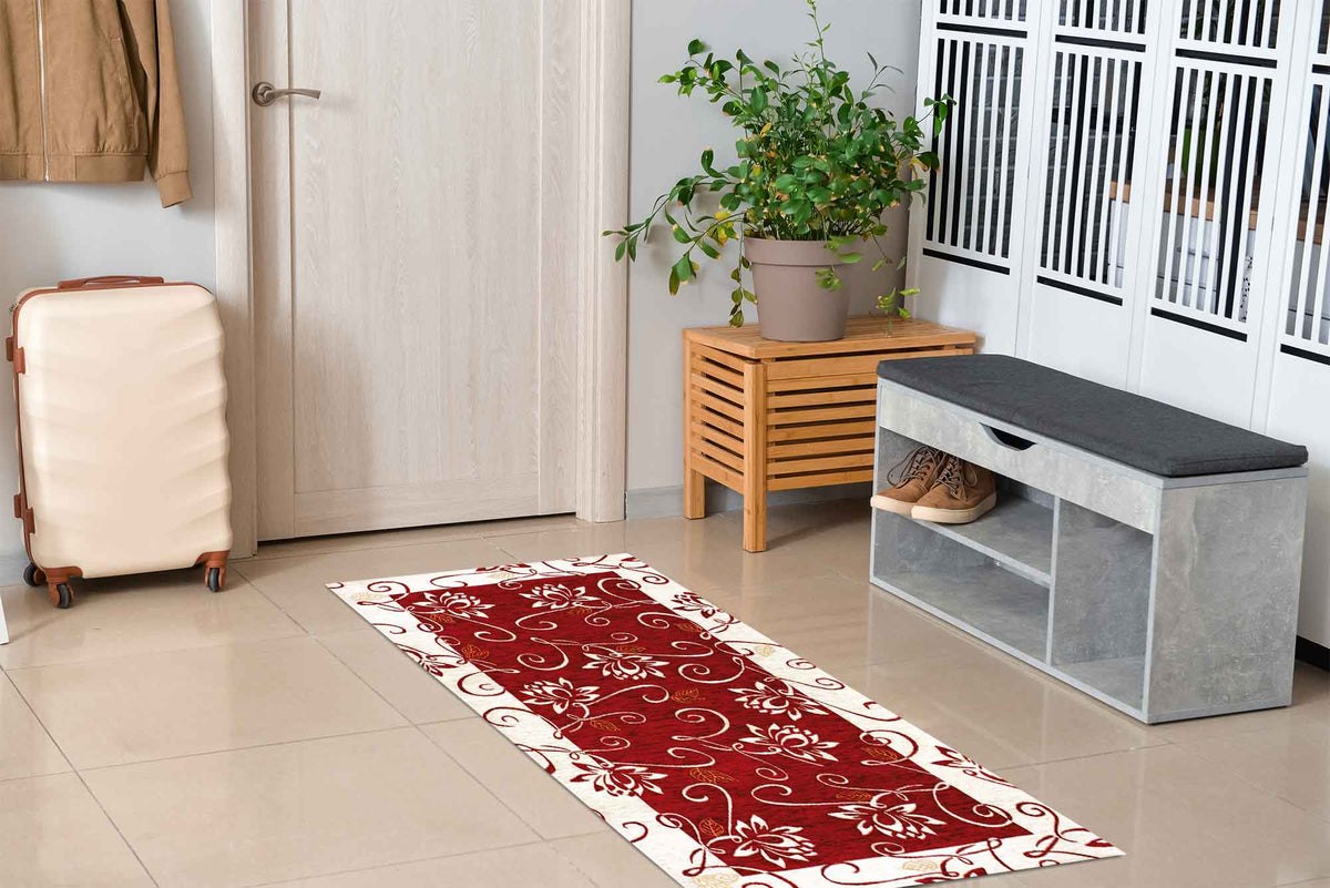 Tappeto Arredo Moderno Antiscivolo in Ciniglia Made in italy  Cotone Ninfea Rosso