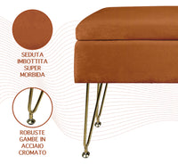 Pouf Panca Imbottita Divanetto In Velluto Contenitore PortaOggetti Con Gambe In Metallo Dorato Cassapanca Scarpiera Legno Massello