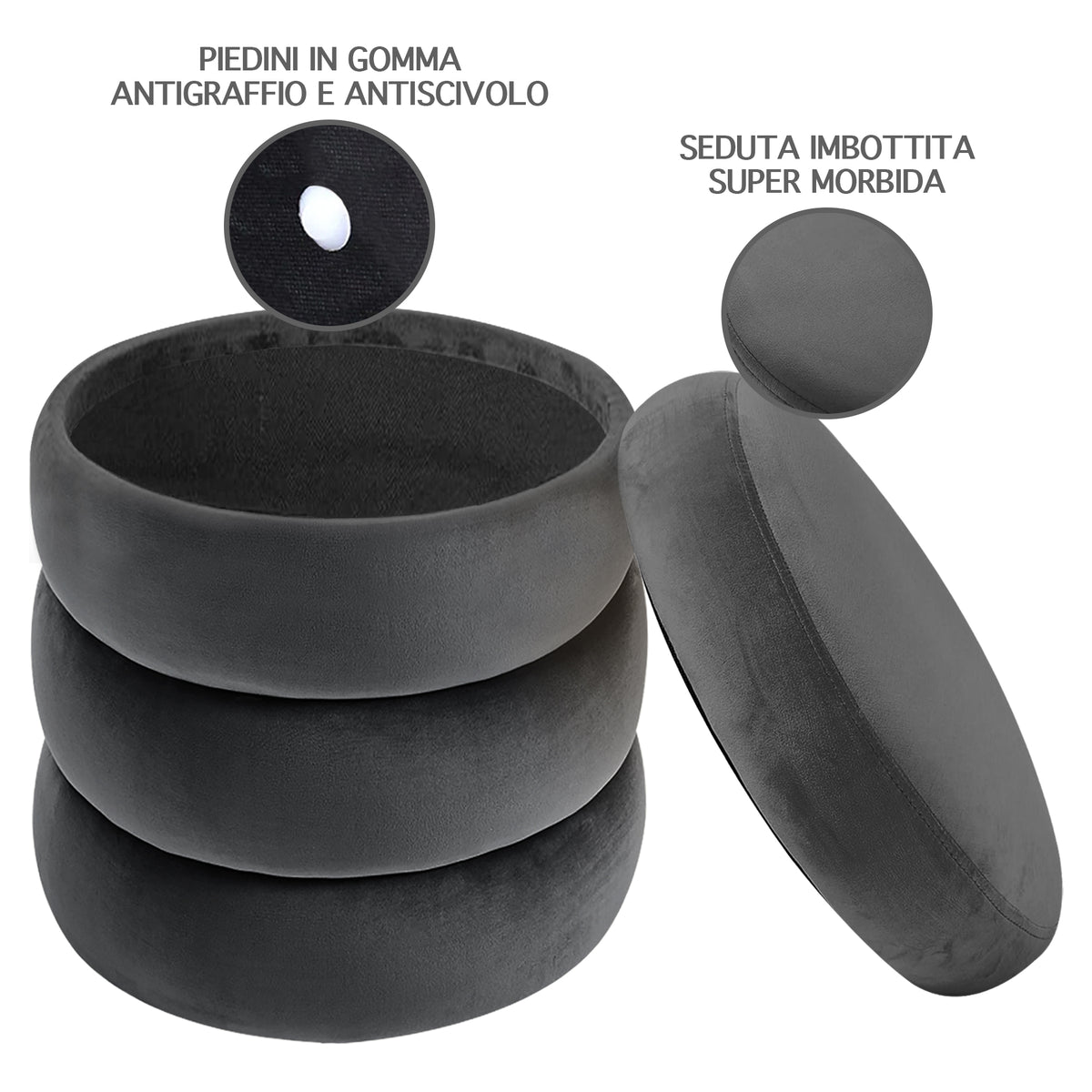 Pouf Poggiapiedi Design Moderno XL Con Contenitore Integrato Rotondo Imbottito In Velluto 40Cm Panca Moderna Cassapanca Soggiorno Panchina Ingresso Scarpiera Sgabello Grande