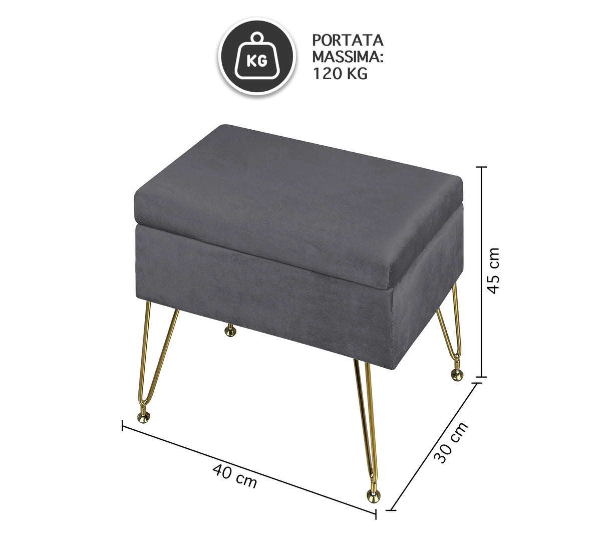 Pouf Panca Imbottita Divanetto In Velluto Contenitore PortaOggetti Con Gambe In Metallo Dorato Cassapanca Scarpiera Legno Massello