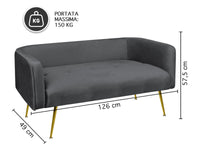 Divano Due Posti In Velluto Gambe In Acciaio Color Oro Divanetto 2 Persone 126x49x57 Cm Design Moderno Soggiorno Panca Pie Di Letto