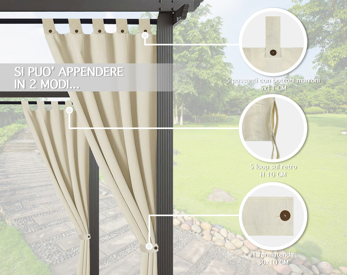 Tenda Per Gazebo Da Esterno Resistente Colore Panna 160 x 270 Cm Con Asole E Passanti Chiusura A Bottoni Antivento Antipolvere Uv Resistente