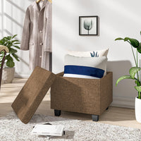 Pouf Poggiapiedi Cubico XXL Con Contenitore Integrato Cubo Imbottito Lino 45Cm Piedini legno Panca Moderna Cassapanca