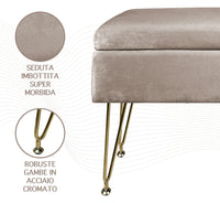 Pouf Panca Imbottita Divanetto In Velluto Contenitore PortaOggetti Con Gambe In Metallo Dorato Cassapanca Scarpiera Legno Massello