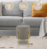 Pouf Poggiapiedi In Velluto Con Gambe Dorate Elegante Imbottito Sgabello Per Toeletta Mobile Trucco Ottomano Ingresso Tavolino Camera Da Letto Soggiorno Salotto Rotondo