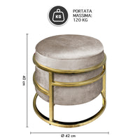 Pouf Contenitore Poggiapiedi Velluto Con Struttura Circolare Cromata Oro Elegante rotondo