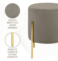 Pouf Poggiapiedi In Velluto Con Gambe Dorate Elegante Imbottito Sgabello Per Toeletta Mobile Trucco Ottomano Ingresso Tavolino Camera Da Letto Soggiorno Salotto Rotondo