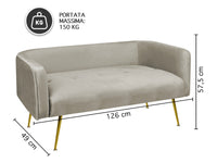 Divano Due Posti In Velluto Gambe In Acciaio Color Oro Divanetto 2 Persone 126x49x57 Cm Design Moderno Soggiorno Panca Pie Di Letto