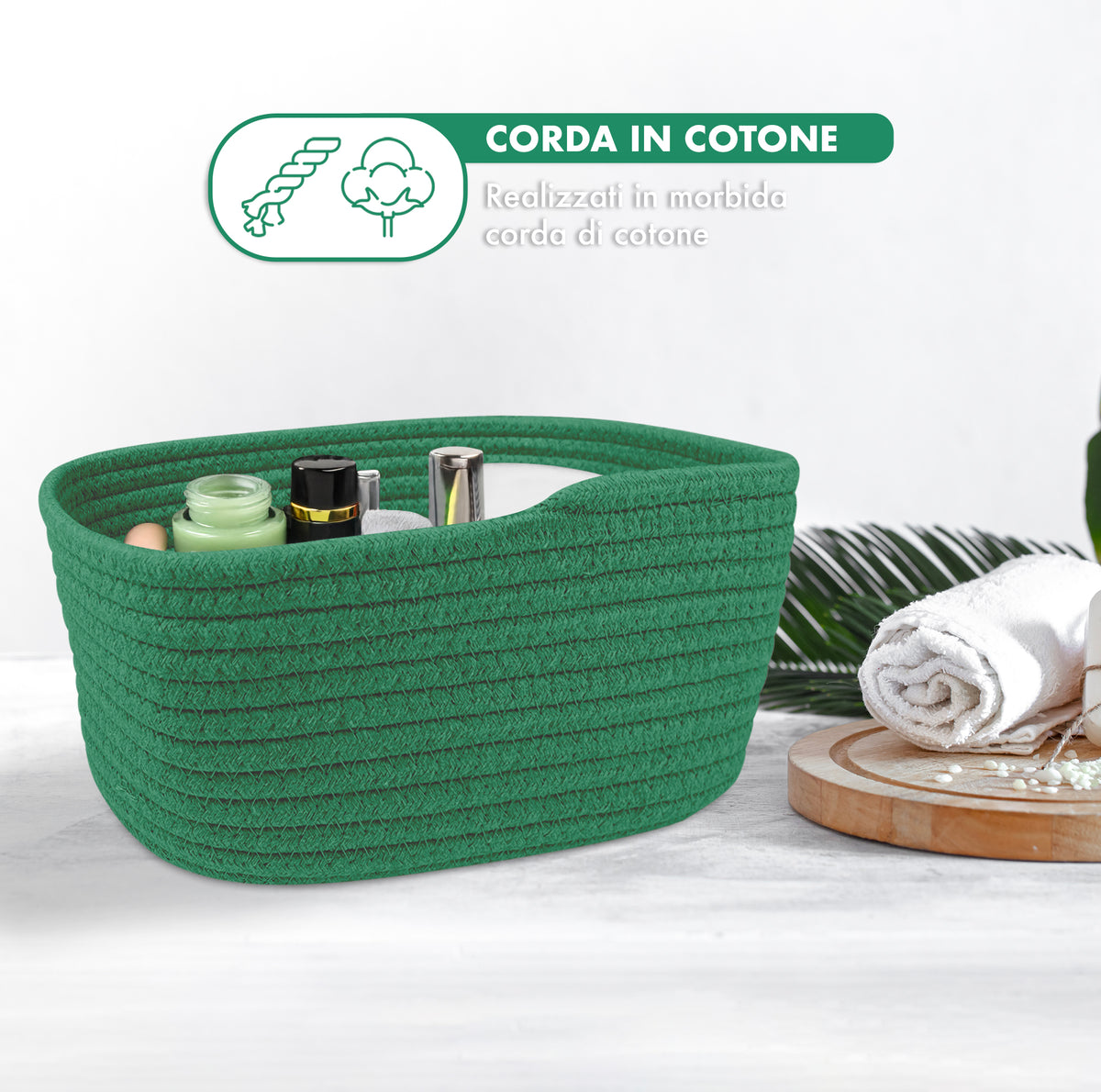 Set 4 Cestini Grandi In Corda Di Cotone Portaoggetti Moderni Tinta Unita Design Elegante Contenitori Impilabili Organizzazione Cestino Bagno Porta Lavette Accessori Stoccaggio