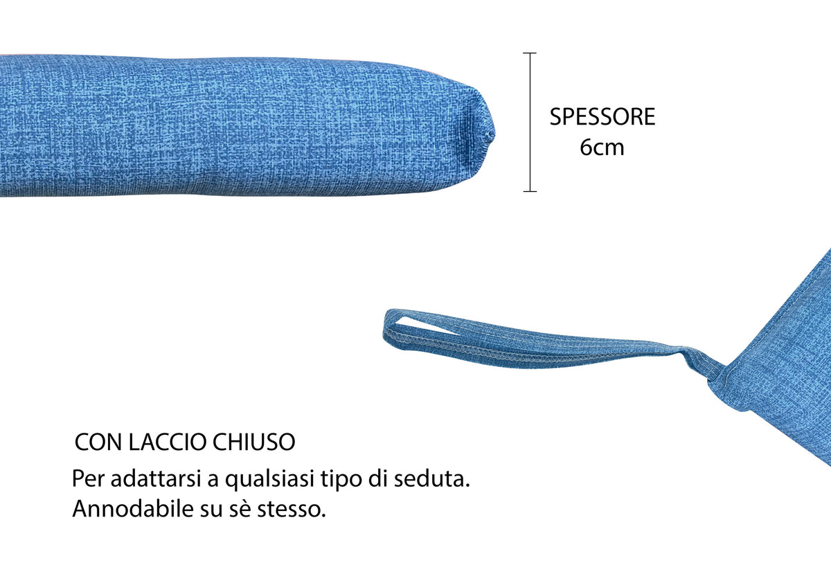 Cuscino arredo sedia Set 6 Cuscini Con Lacci, 4 Punti,Prodotto Italiano 40 x 40 in Spessore 6 Cm Lavorati a Mano mattonella 100% cotone