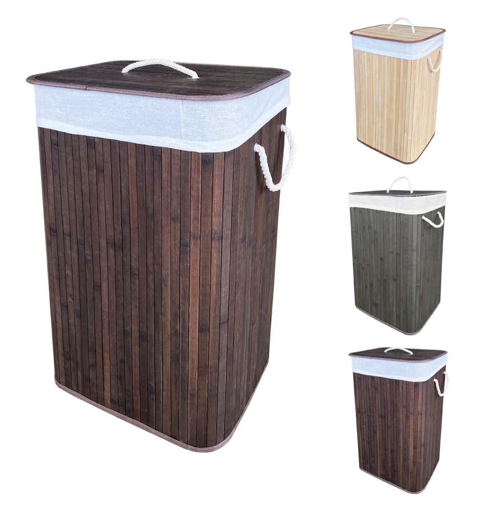 PANA ECO - Cesto portabiancheria in bambù con coperchio, in legno,  pieghevole, 100% bambù, colore: naturale, dimensioni: 72 l (40 x 30 x 60 cm)