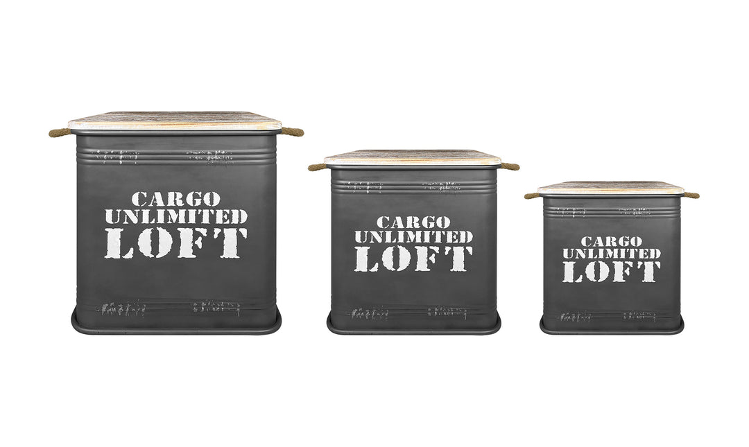 Set 3 Contenitori Grandi In Acciaio Cargo Unlimited Loft Pouf Sgabello –  Ilgruppone